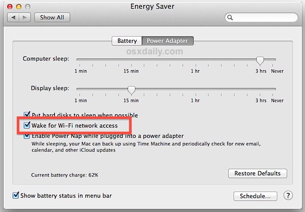 mac system preferences wake for network access