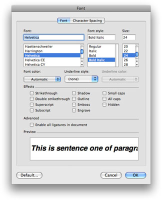 see selected text in word for mac